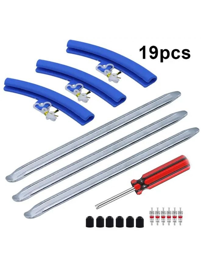 Motorcycle Bike Tire Lever Tool Kit 19 Pcs with Steel Ring Cover Valve Core Wrench - Image 2